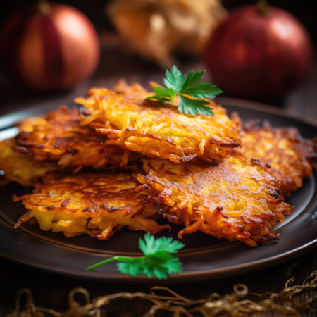 A plate of potato pancakes with parsley and parsley, AIの素材