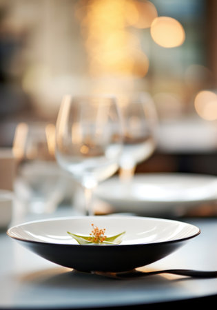 A white plate with a green leaf on it, AIの素材