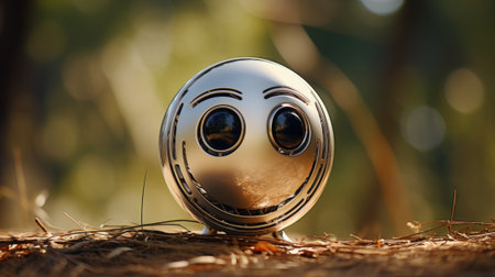 A silver egg with a face on it, AI. Pareidolia.の素材