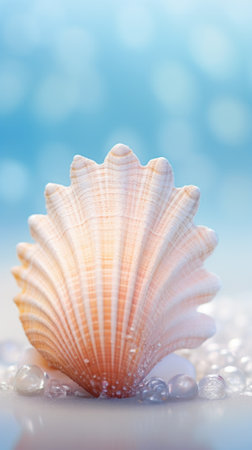A shell on the beach with bubbles and water, AIの素材
