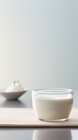A bowl of milk sits on a table next to a bowl of yogurt, AIの素材