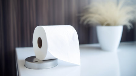 A roll of toilet paper sits on top of a white counter, AIの素材