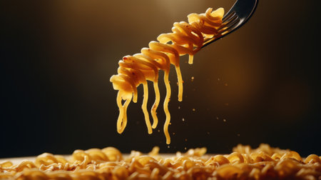 A fork is holding a piece of pasta, AIの素材