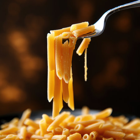 A fork is holding a piece of pasta, AIの素材