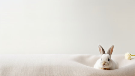 A white rabbit is sitting in a bed with flowers, AIの素材