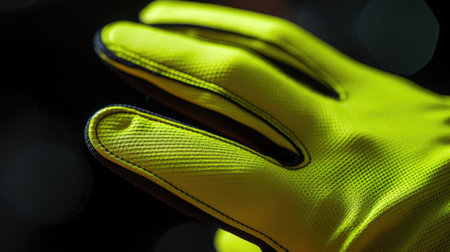 A close up of a yellow glove with black background, AIの素材