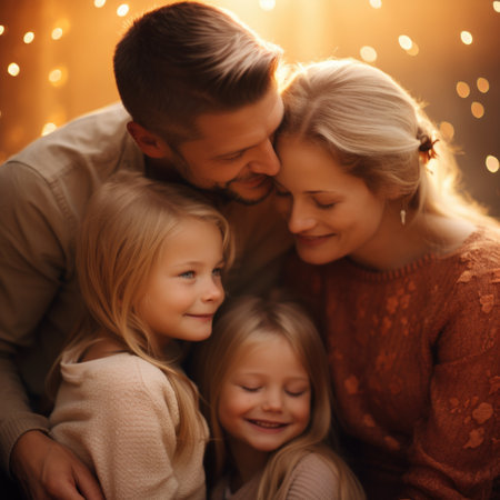 A man and two children are hugging, AIの素材