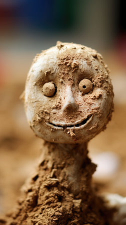 A close up of a clay figure with eyes, AIの素材