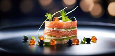 A plate with salmon, olives and other ingredients, AIの素材