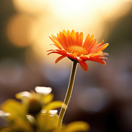 A single orange flower is in front of a blurry background, AIの素材