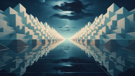 A digital art piece with a tunnel and sky, AIの素材