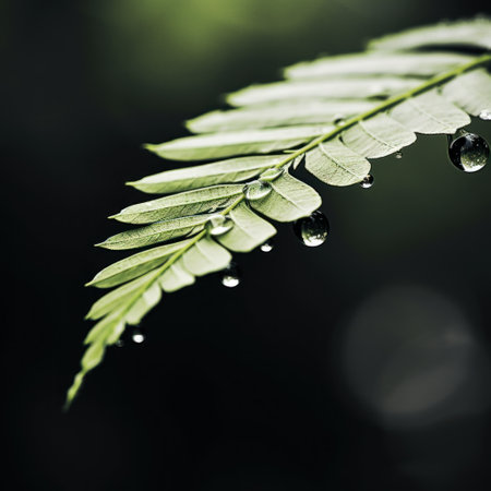 A green leaf with water droplets on it, AIの素材