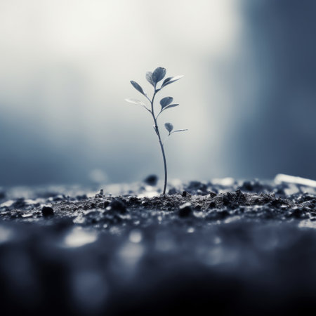 A small plant is growing out of the ground, AIの素材