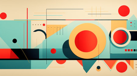 A colorful abstract painting with geometric shapes and circles, AIの素材