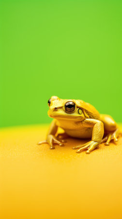 A yellow frog sitting on top of an orange surface, AIの素材