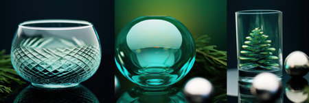A series of glass vases with green and blue decorations, AIの素材