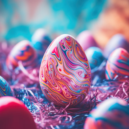Easter eggs with colorful designs on them, AIの素材