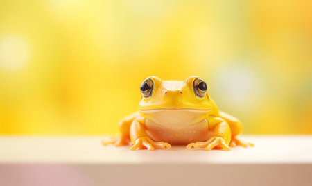 A yellow frog sitting on a table, AIの素材