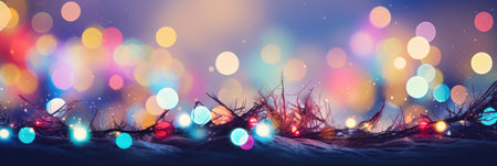 Colorful lights on a snowy background, AIの素材