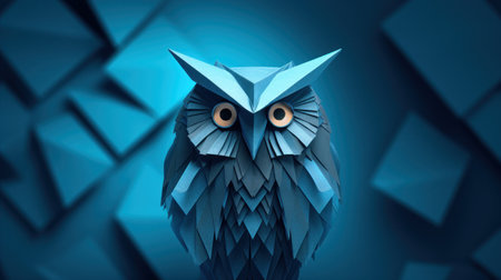 An owl is sitting on a blue background, AIの素材