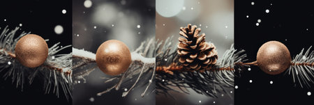Three images of pine cones and snowflakes, AIの素材