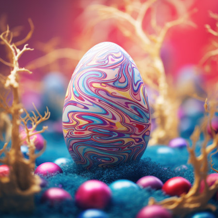An easter egg with colorful swirls on it, AIの素材