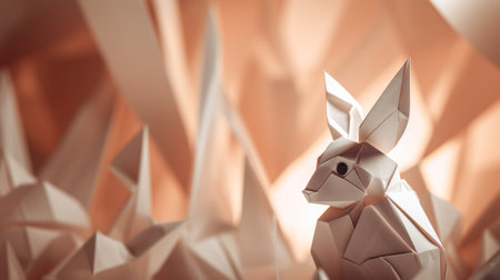 A rabbit is sitting in a field of origami, AIの素材