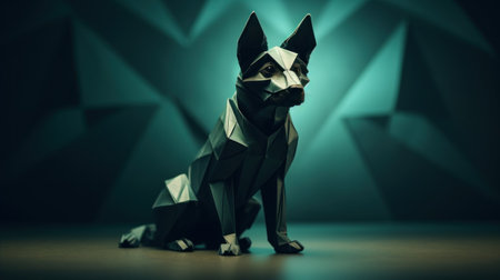 A black dog statue sitting on a dark background, AIの素材