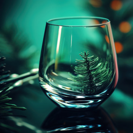 A glass with a christmas tree in it, AIの素材
