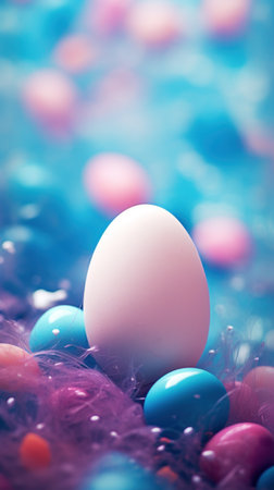 A white egg is surrounded by colorful candy, AIの素材