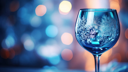 A wine glass with blue lights in the background, AIの素材
