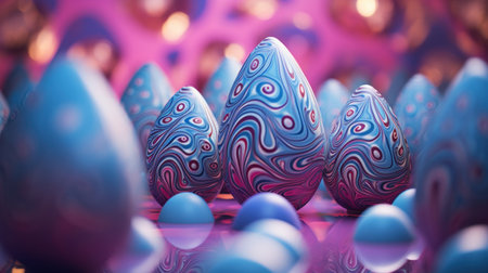 A group of blue and purple eggs with swirls, AIの素材