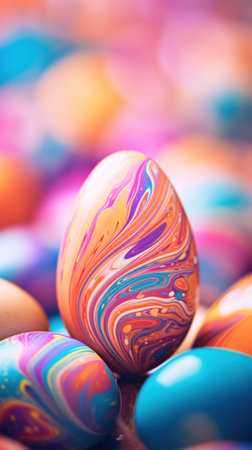 Colorful marble eggs on a colorful background, AIの素材
