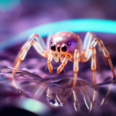 A spider with purple eyes and a pink body, AIの素材