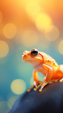 A small orange frog sitting on top of a rock, AIの素材