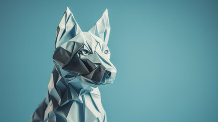 A dog made of origami paper on a blue background, AIの素材