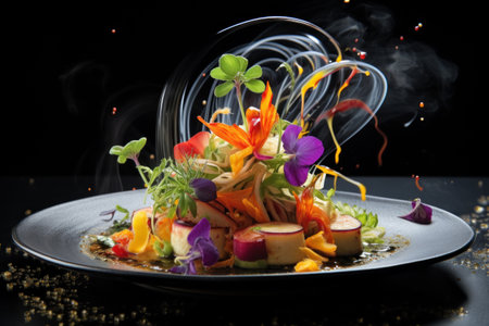 A plate of food with smoke coming out from it, AIの素材