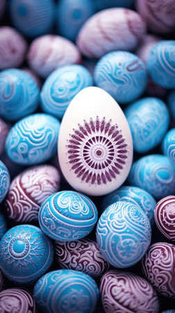 A blue and purple egg with a white center, AIの素材