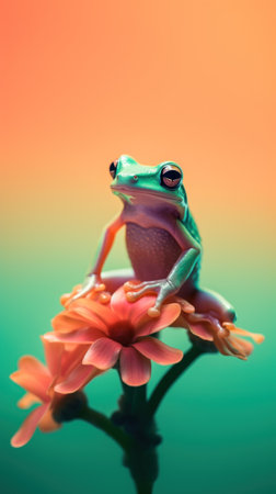 A frog sitting on top of a flower, AIの素材