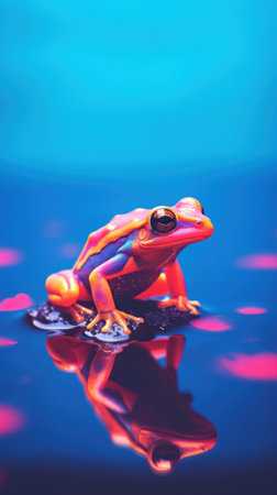 A frog with a colorful tail sitting on top of water, AIの素材