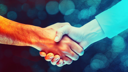 Two people shaking hands over a blurred background, AIの素材