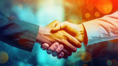 Business people shaking hands over a blurred background, AIの素材