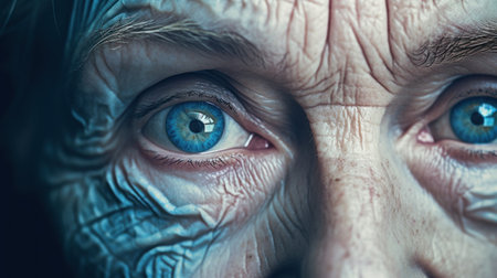 An old woman with blue eyes, AIの素材