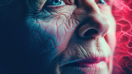 An older woman with smoke coming out of her eyes, AIの素材