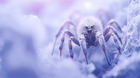 A spider is sitting on a purple background, AIの素材