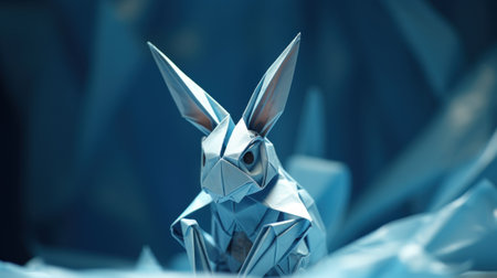 A rabbit made out of blue paper, AIの素材