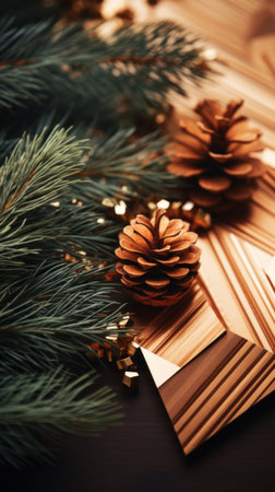 Christmas background with pine cones and fir branches, AIの素材
