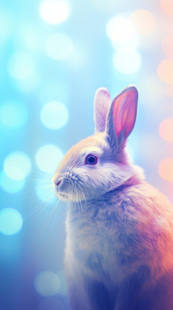 A white rabbit with bright lights in the background, AIの素材