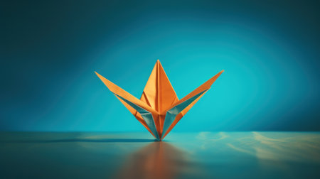 A paper bird is sitting on a table, AI. Paper crafted origamiの素材