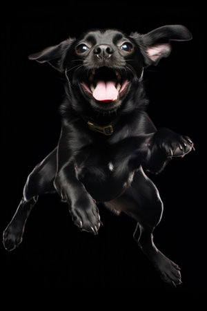 A black dog is jumping up in the air, AIの素材